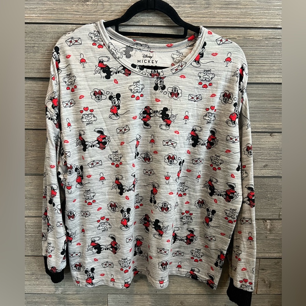 Disney Heather Grey Sleep Top Red and Black Mickey Love Graphics